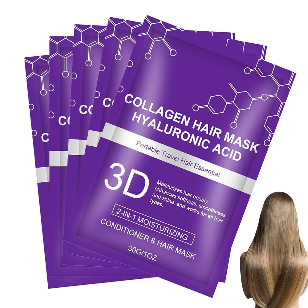3D Collagen Hair Mask, Hair Mask, Purple Hairs Masks, Hyaluronic Acid, Smooths Frizz, Deep Conditioner Hydrating Haires Masque For All Hairs Types (5PC)