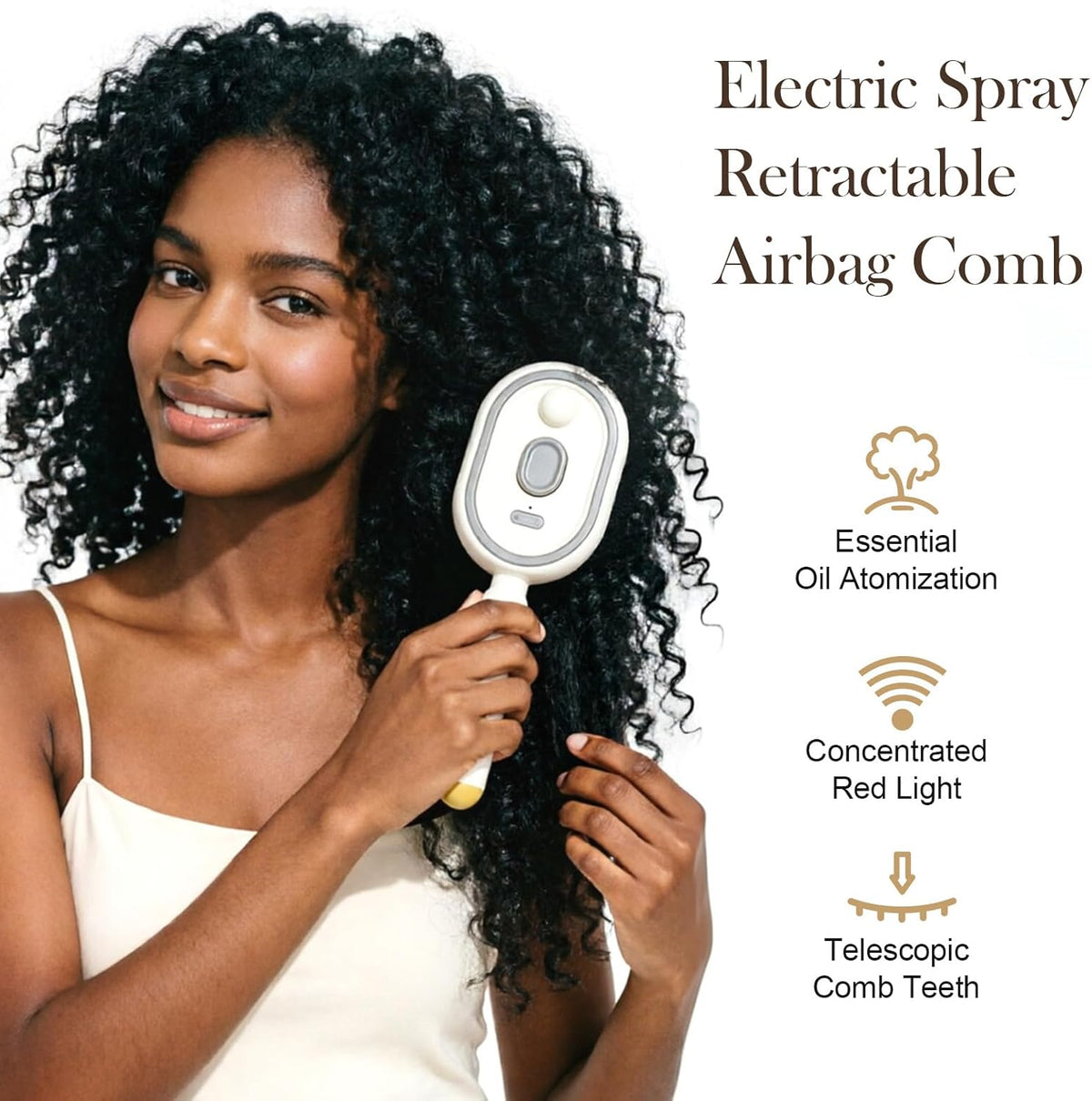 Electric Spray Air Cushion Massage Comb, Self-Cleaning, Anti-Tangle, Essential Oil Mist, Anti-Static, Volumizing Aromatherapy Hair Care Comb (Beige)