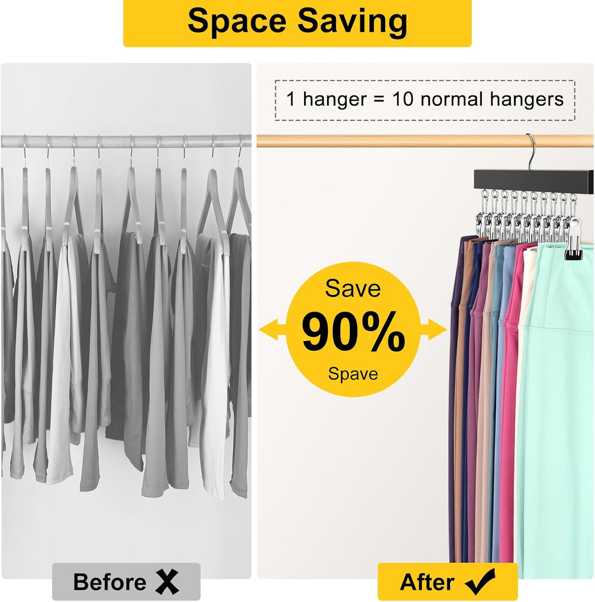 Legging Organizer for Closet, Pants Hangers with Clips | Holds 20 Leggings, Jeans, Hats, Shorts, Socks, 360° Rotating Space Saving Hanging Lightweight Garment Hanger Storage 2Pcs