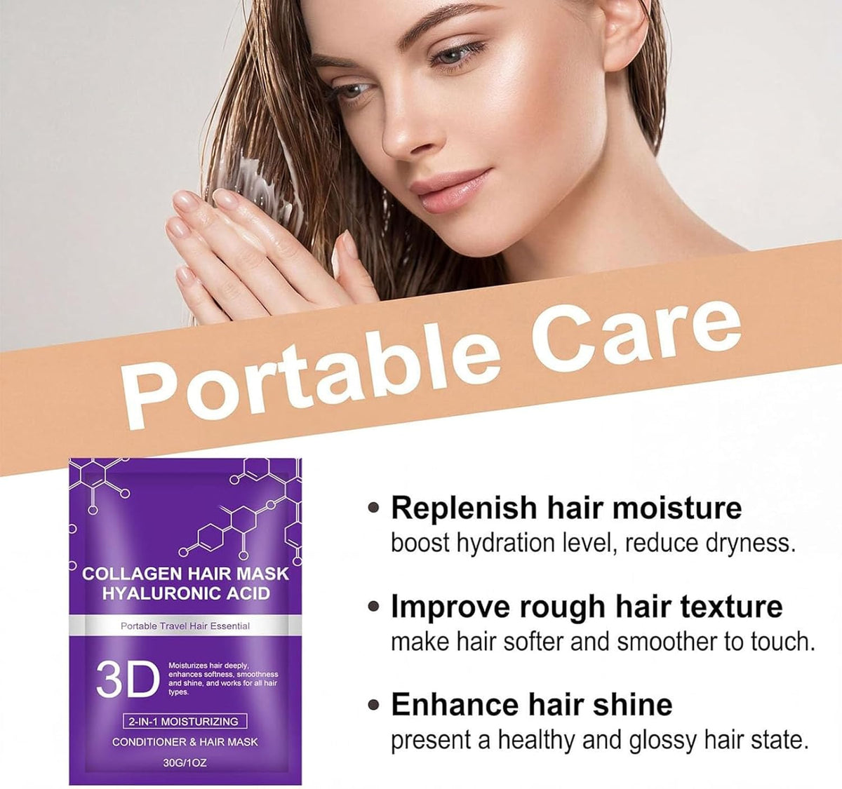 3D Collagen Hair Mask, Hair Mask, Purple Hairs Masks, Hyaluronic Acid, Smooths Frizz, Deep Conditioner Hydrating Haires Masque For All Hairs Types (5PC)