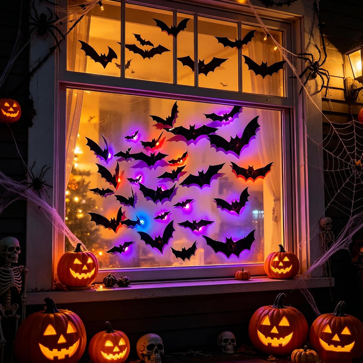 DR.DUDU 36 Pack Halloween Bats Wall Decor Halloween Decorations Indoor | Light Up Flashing Modes, Assorted Size, 3D Bat Stickers, for Bedroom Party Walls Bathroom Mirrors Garages Door